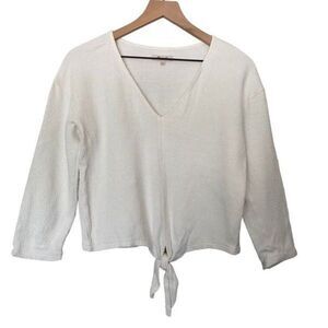 Madewell Small White Cropped Top Long Sleeve Shirt Tie Front S